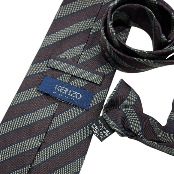 kENZO Burgundy/Gray Striped Silk LUXURY Tie ITALY - Picture 3 of 4